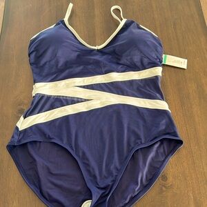 Size 16 NWT Anne Cole 1 Piece Swimsuit navy and white